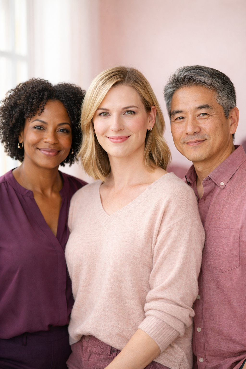 three people standing together smiling with hair free confidence